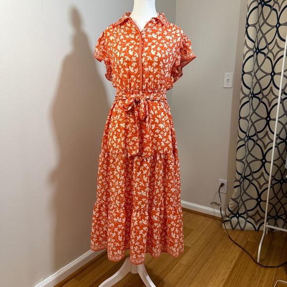 Max Studio London Dresses & Skirts - Max Studio London Tiered Midi Dress Women Size S Orange White Floral Excellent